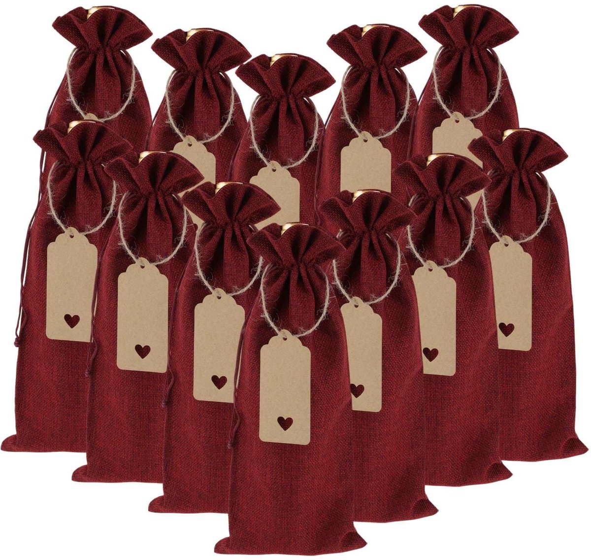 Dailygoods - Set van 12 Herbruikbare Lijnwijnzakjes met Etiketten en Koord
