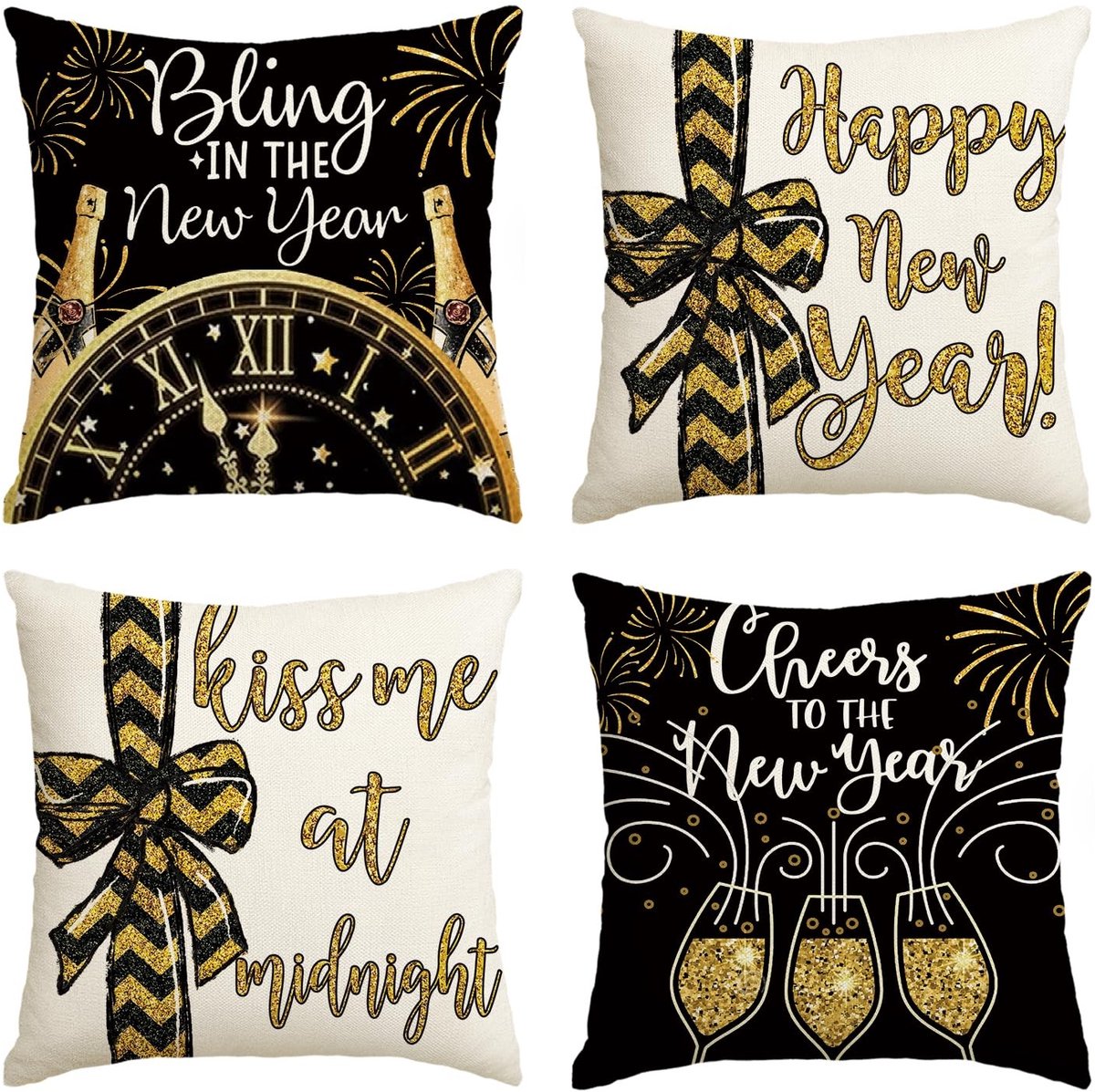 Dailygoods - Dailygoody - Kussenslopen - Set van 4 - 45 x 45 cm - Winterdecoratie - Goud - Sierkussens - Geschikt voor Woonkamer - Modern
