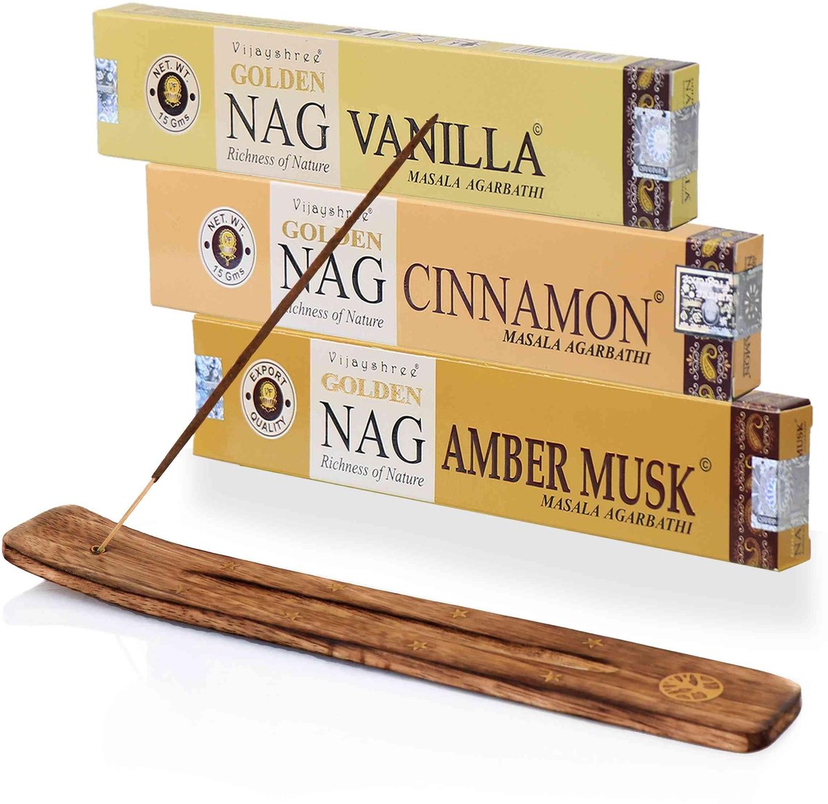 Dailygoods - Wierookstokjes Set met Houten Houder, 3-Delige Set