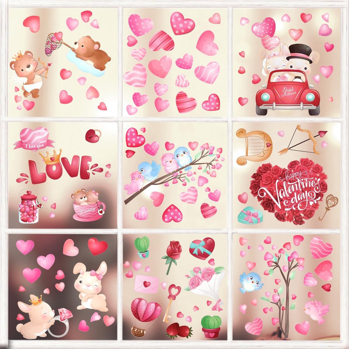 Dailygoods - 9 Vellen Waterbestendige Valentijnsdag Raamstickers