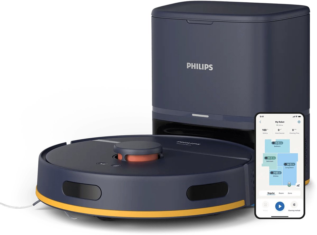 Philips HomeRun 2000-serie Robotstofzuiger Met Dweilfunctie en Automatisch Leegstation – XU2100/15 – 6000 Pa Sterke Zuigkracht – Compact Design