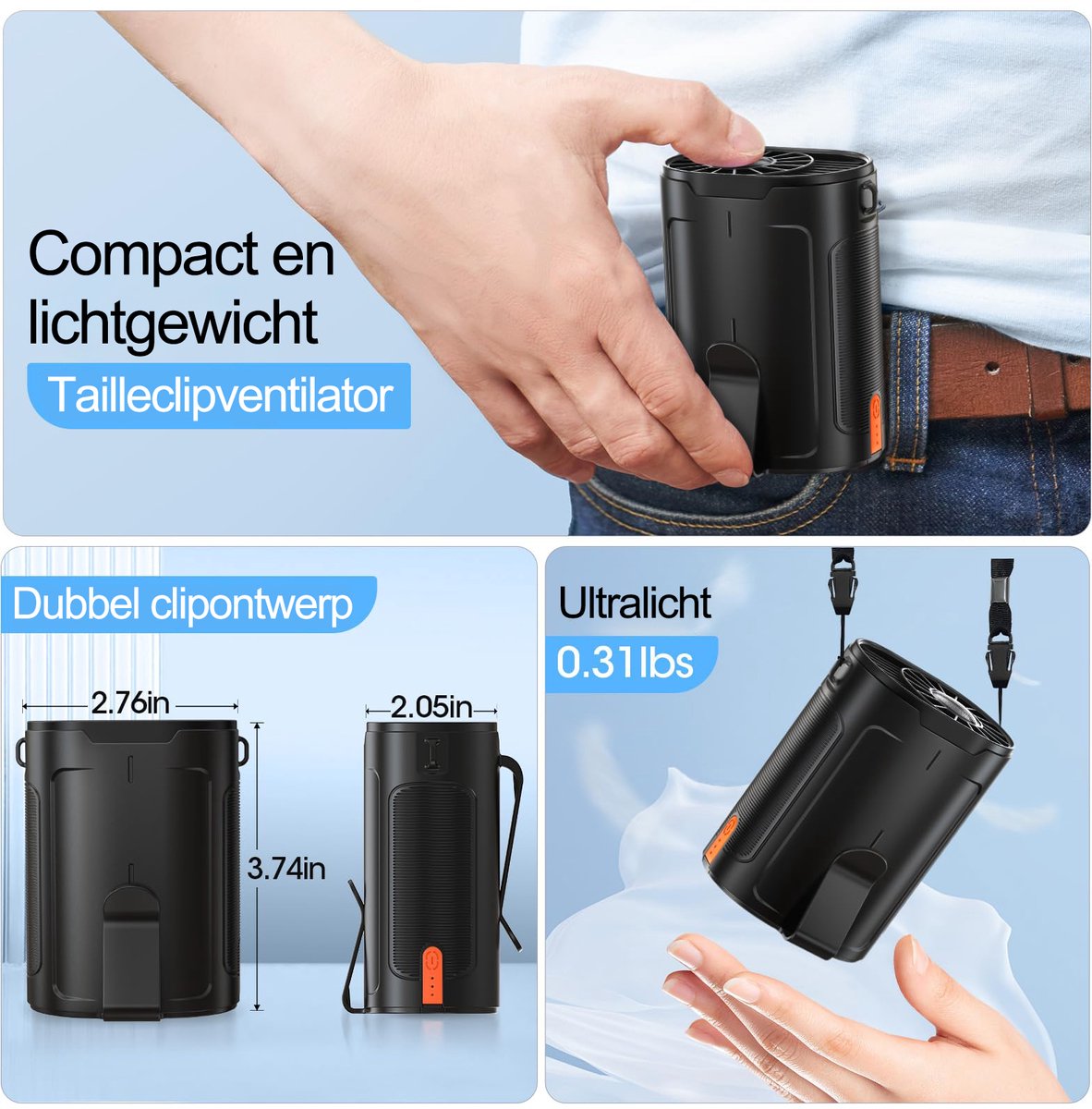 Svintora Handventilator - Draagbare Mini Ventilator 3000 mAh -Oplaadbaar NekVentilator Met koeling - 4 Standen - Zwart — afbeelding 2