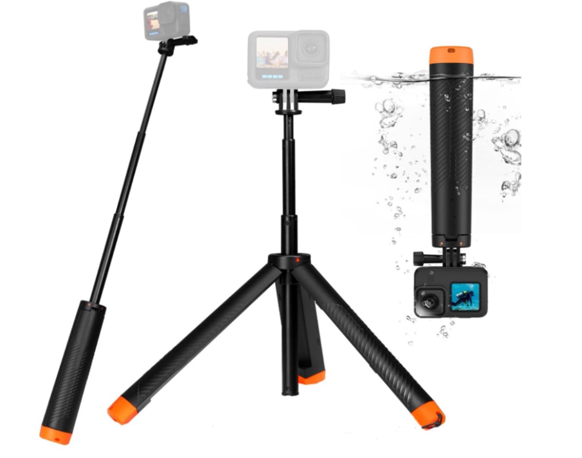 Drijvende handgreep Geschikt voor GoPro, drijfstatiefhandgreep Geschikt voor GoPro Hero 13, 12, 11, 10, 9, 8, 7, 6, 5, 4, 3, DJI OSMO, Insta360 en de meeste actiecamera's, uitschuifbaar en waterdicht