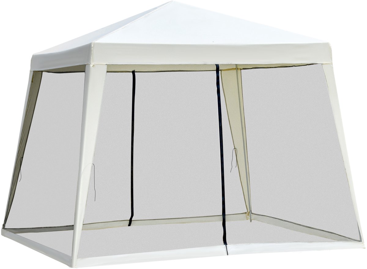 Wit Tuinprieel-Met Muggennet-Waterdicht Zonbescherming-Tuin 3x3m