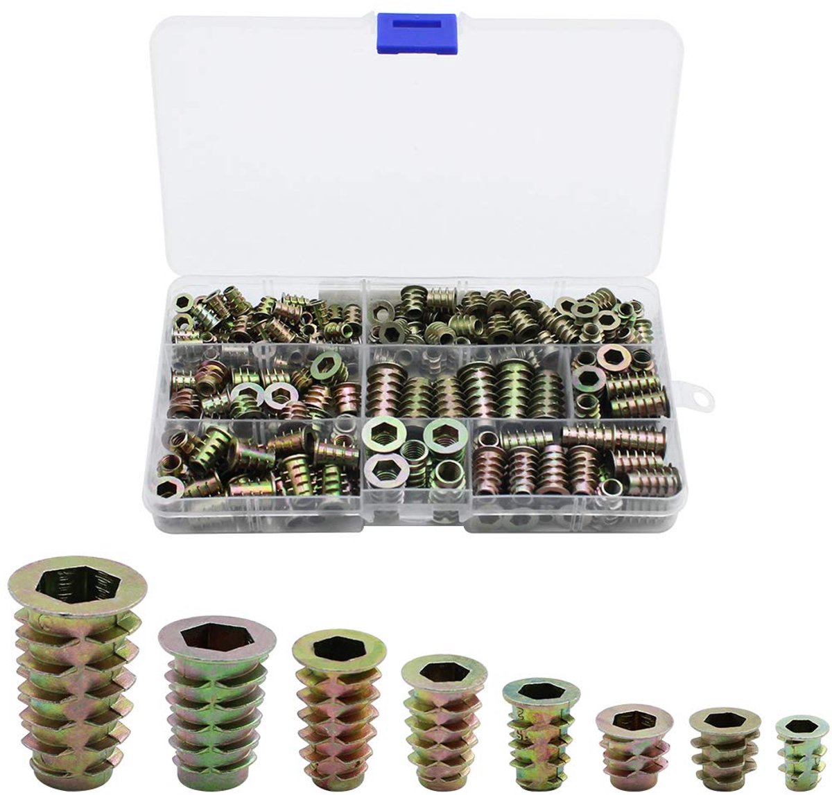 carmdering - Inbouwmoeren Set - Zeskante Moeren - Houtverbinders - Trillingsvaste Bevestiging - Corrosiebestendig Materiaal - Verzinkt Koolstofstaal - Hoge Hardheid - Ideaal Voor Meubelconstructies - 230 Stuks
