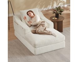 Pugsdrly Moderne minimalistische corduroy luie fauteuil, ruime eenpersoonsbank, ontspanningsbank voor woonkamer en slaapkamer, dubbellaags ontwerp, uit te klappen tot bed
