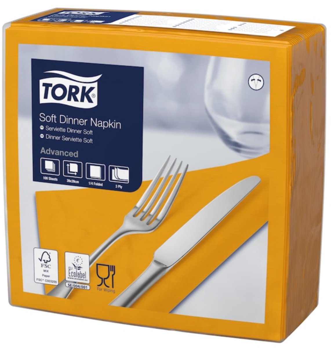 Tork 477915 soft dinnerservet advanced oranje 39x39 cm 3-laags 1200 stuks (477915)