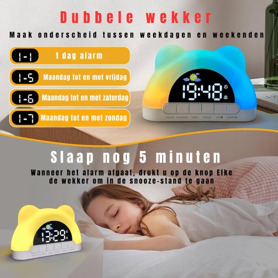 TIM® Slaaptrainer Kinderen - Slaaptrainer - Kinderwekker - Digitaal - Ingebouwde Muziekjes en Witte Ruis - Wit- 16cm x 4cm x 11cm van Tim — afbeelding 3