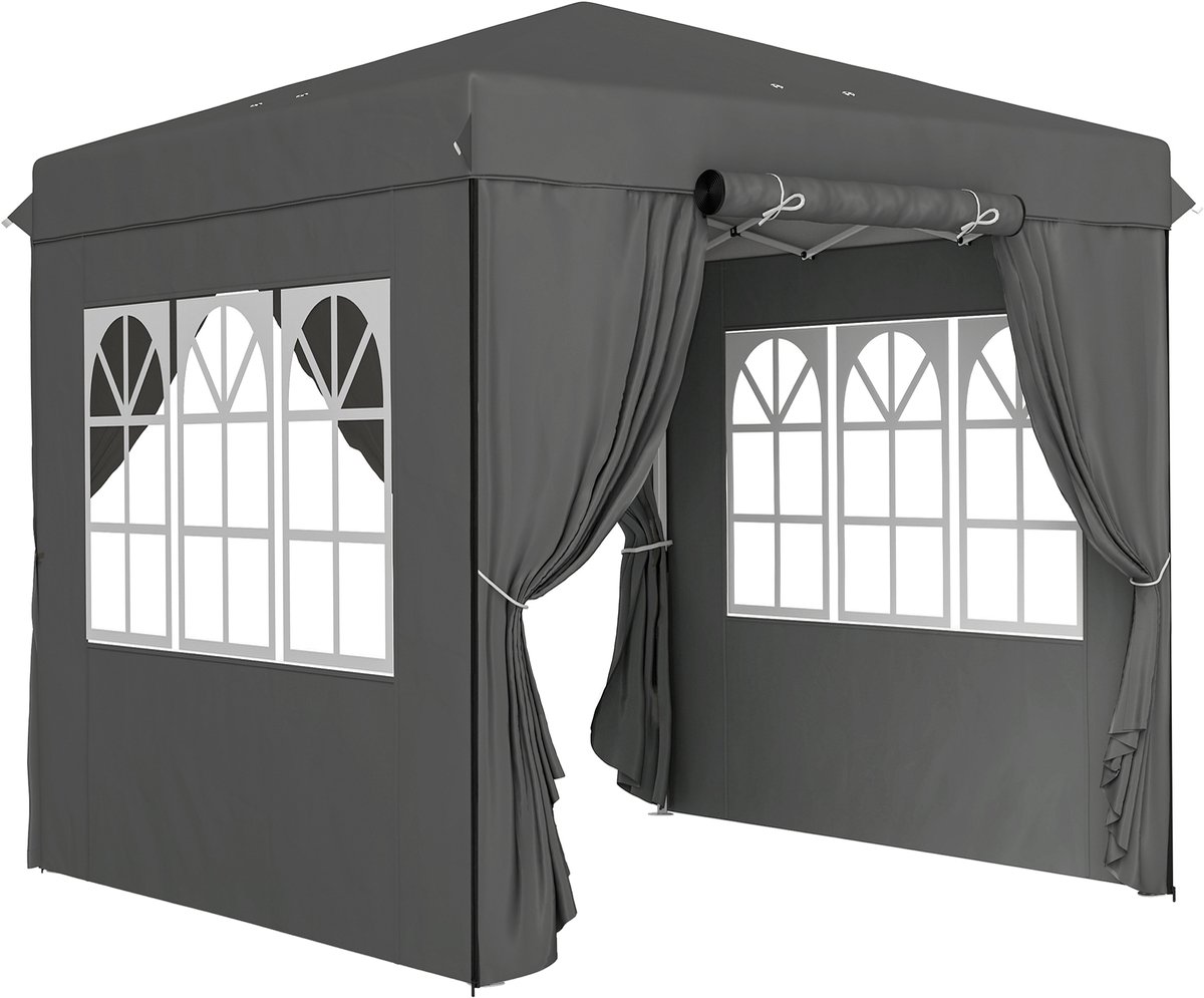 Donkergrijs Pop-up Prieel-UPF50+ Zonbescherming-Hoogte Verstelbaar-Tuin 2.5x2.5m