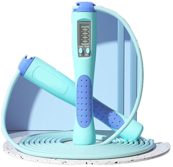 Springtouw voor kinderen met teller, verstelbaar tot ongeveer 280 cm, geschikt als cadeau voor jongens en meisjes aan het begin van het schooljaar, ideaal voor fitness en buitenactiviteiten - blauw.