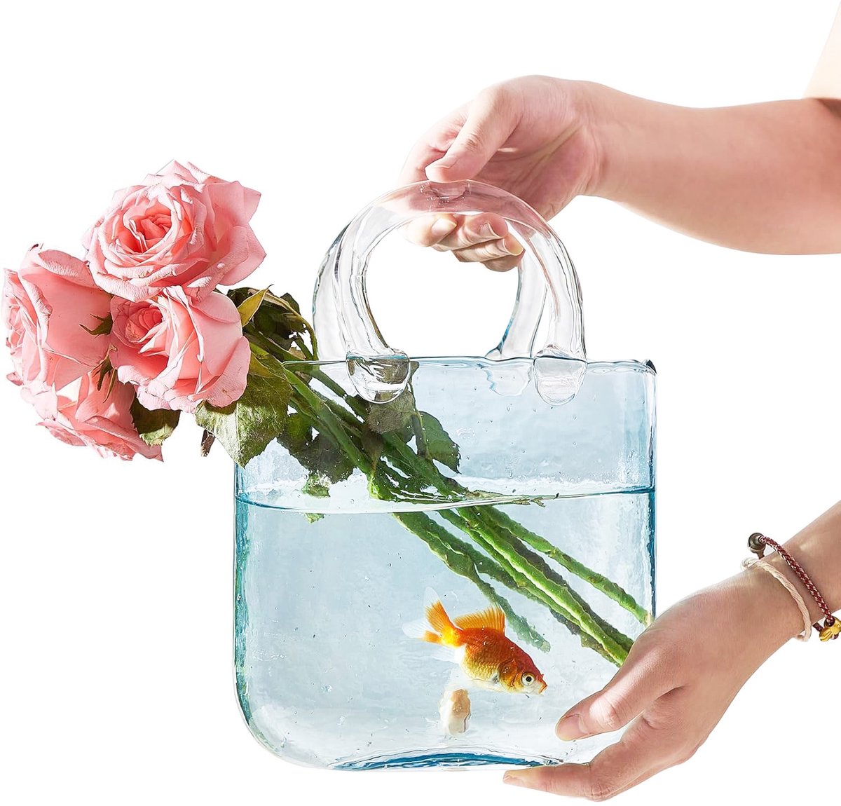 Creatieve Glazen Bloemenvaas met Handvat – Transparante Hydrocultuur Vaas – Lichtblauw