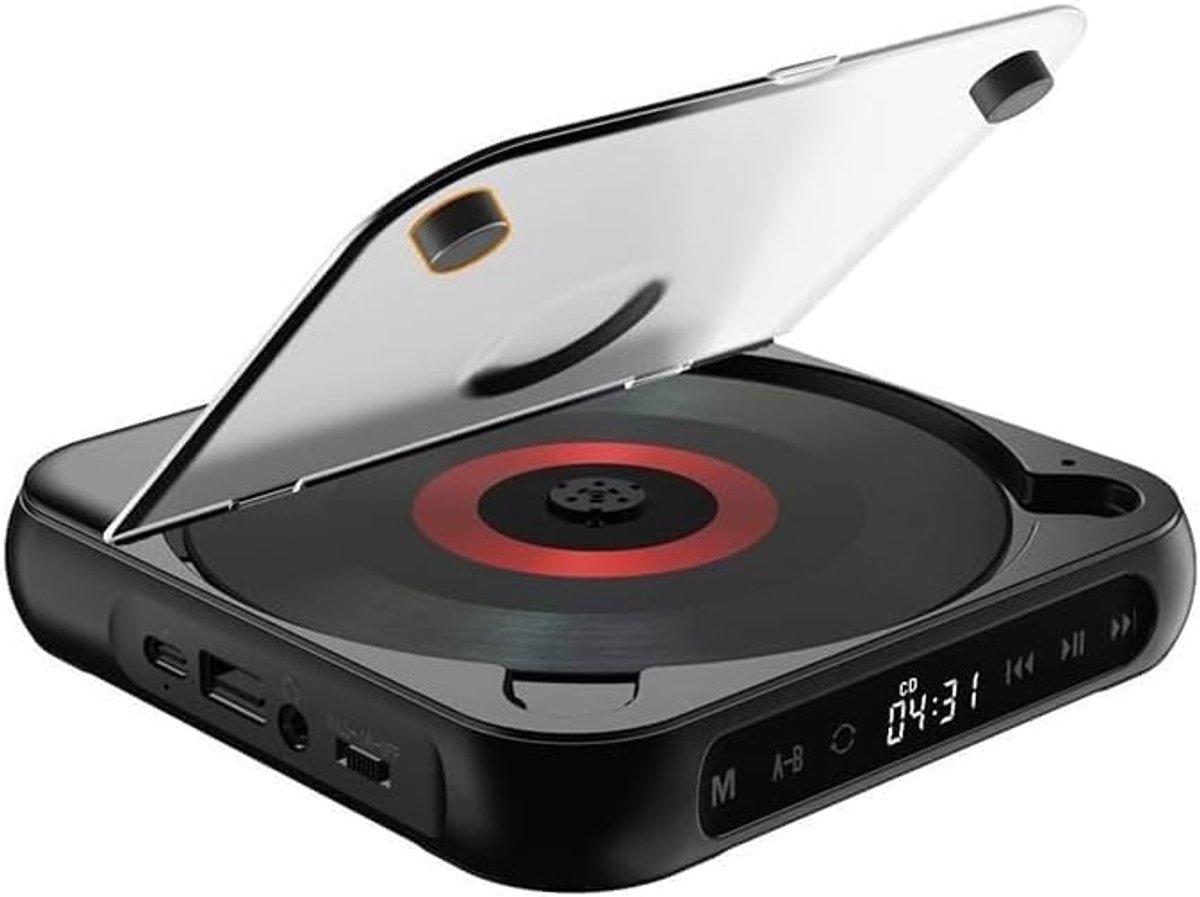 Draagbare cd-speler met Bluetooth 5.3, ondersteunt cd's, cd-r's, cd-rw's en mp3's, ingebouwde oplaadbare batterij, geschikt voor op reis, thuis en in de auto. (Zwart)
