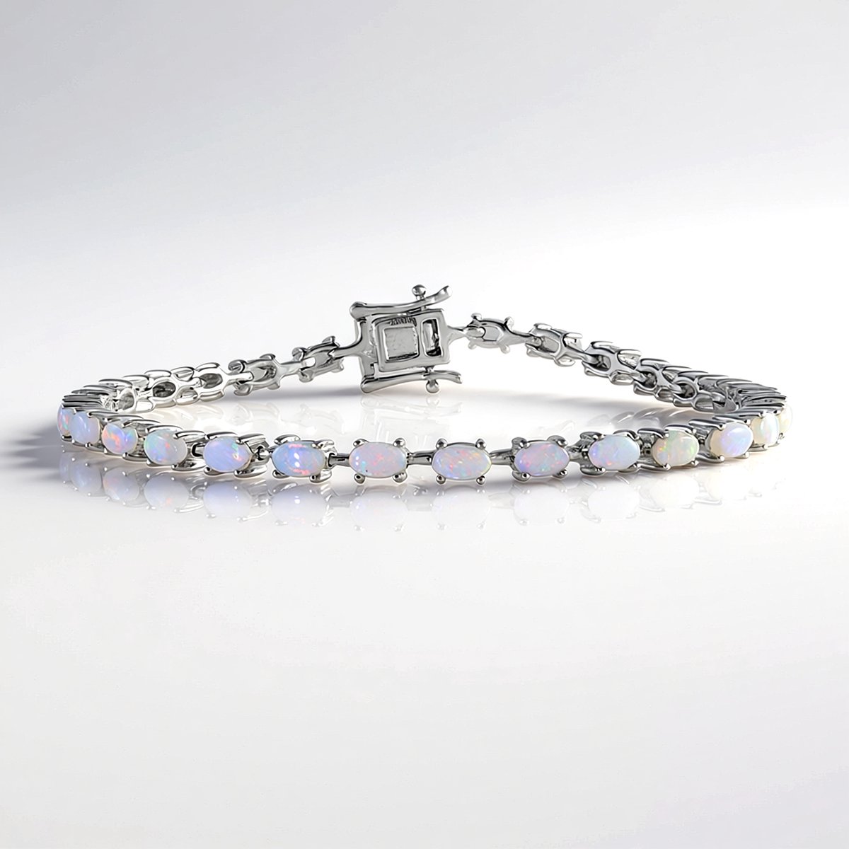 Cavill - Zilveren Armband 925 Sterling Zilver - Platinum Plated - 28 Australische Ovale Opalen 3,9 crt - Luxe Elegante Armband Dames Feestelijk