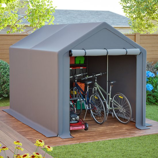REDOM - Opbergtent - Met Oproldeur - Voor Tuin En Terras - Staal - Donkergrijs - 296 x 190 x 200 cm