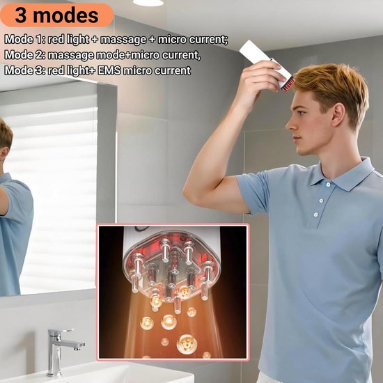 2-in-1 Hoofdhuidmassager & Haarolie-applicator - 3 vibratiestanden, 70ml fles & 2ml precisiedispenser, USB-C oplaadbaar, Roodlichttherapie - Cadeau voor vrouwen en mannen — afbeelding 4