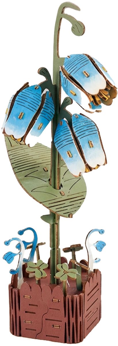 Inspirebox Modelbouwpakket Blauwe Lelie - Decoratieve Bloem - 3D Houten Puzzel - 23 cm - Bouwpakket voor Volwassenen en Kinderen - Creatief Knutselen - DIY Modelbouwpakketten