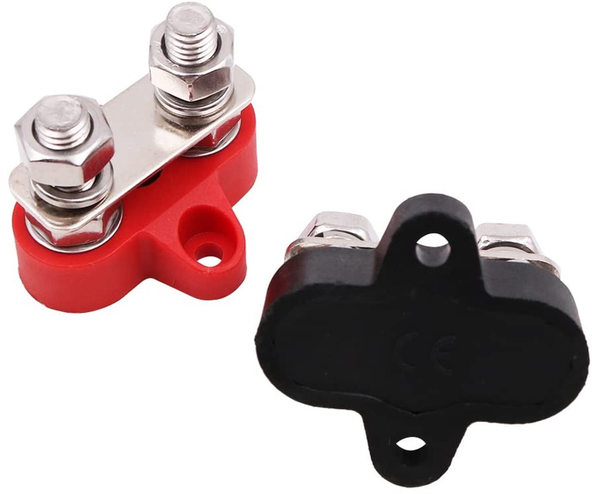 Dailygoody - Busbar Klemmenblok - Batterij Aansluitpost - Max 48 V DC - Rood Zwart - Ideaal voor Vrachtwagens Campers Botenen - Versterkte Isolatie