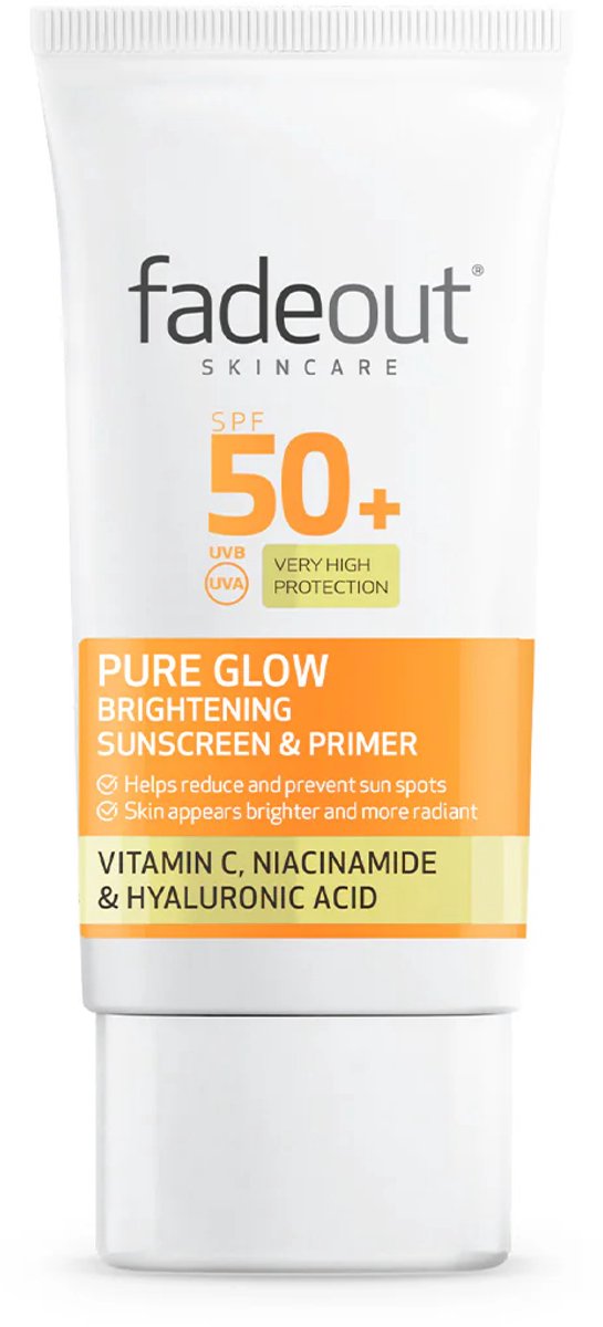 Fade Out Pure Glow Brightening Sunscreen & Primer SPF50+ 50ml - 3-in-1 Zonnebescherming & Primer - Vitamine C & Niacinamide
