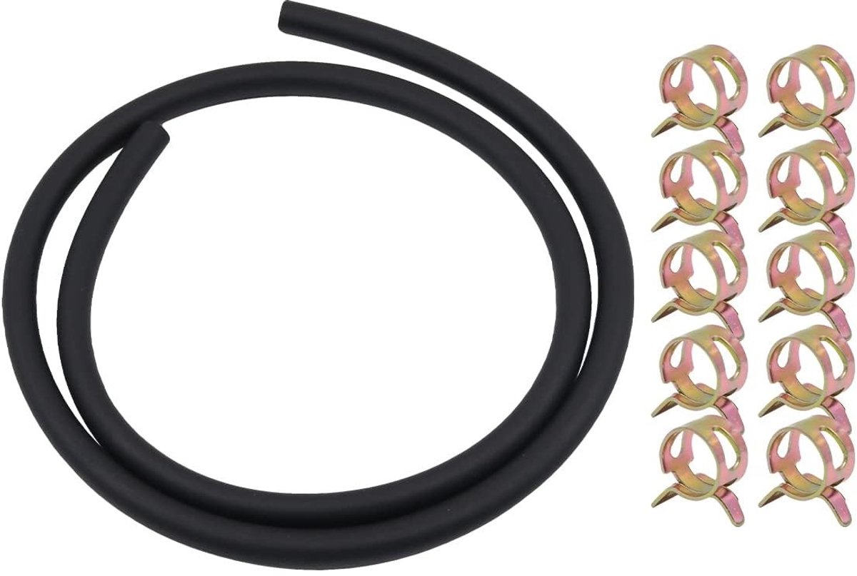 Dailygoody - Brandstofslang - 1 meter - 7 mm binnen - Zwart - Slangklemmen - Geschikt voor boot en buitenboordmotoren - 10 slangklemmen