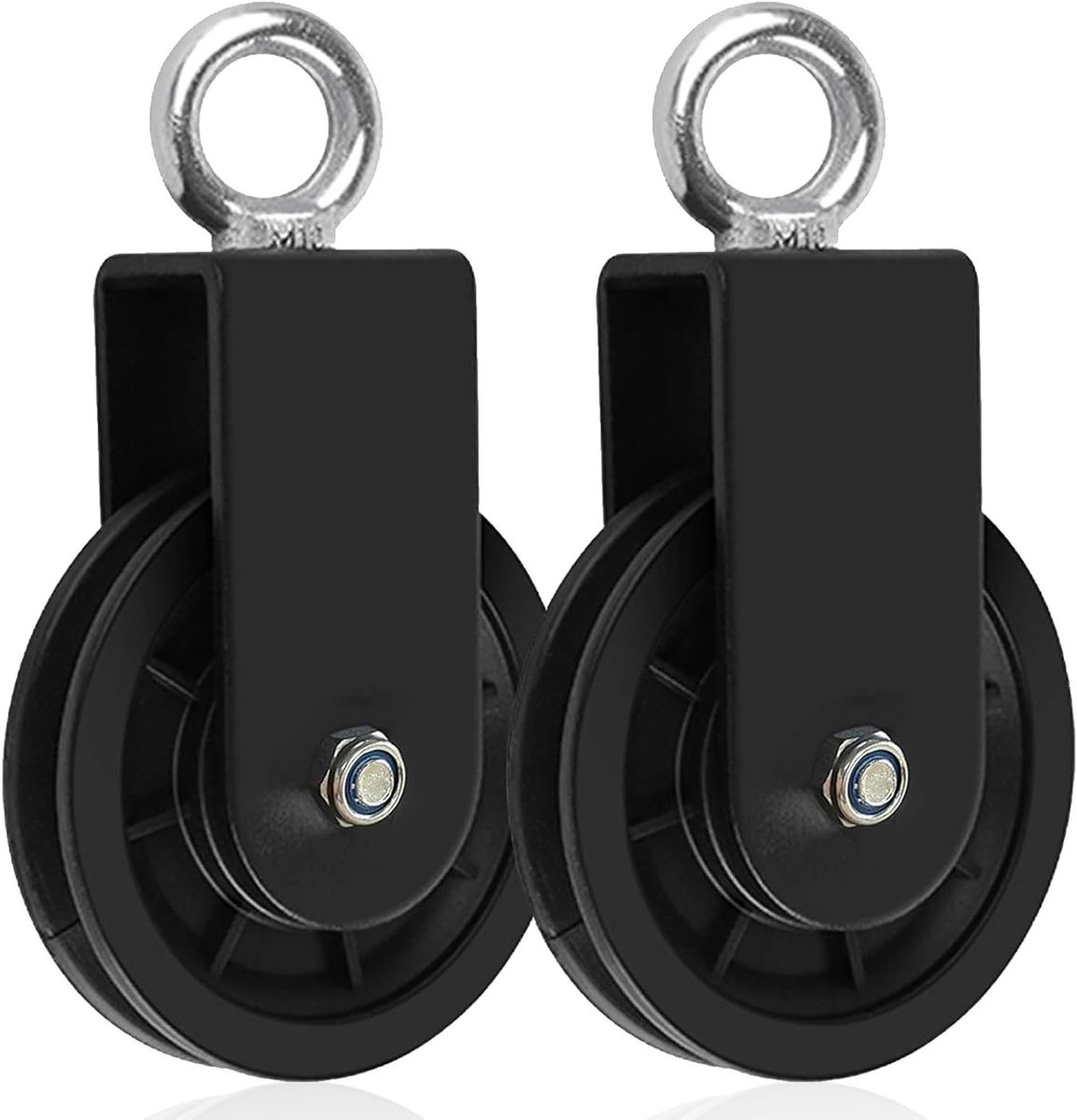 Draaibare Kabelrol met U-Beugel, 360° Kabelpulley en 2 Stuks Blokkerende Zwenkwielen voor Fitnessaccessoires, Swing, Kabeltraining en Sportuitrusting