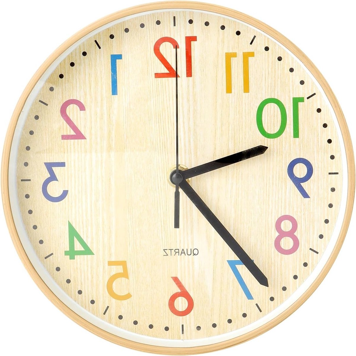 SnelShoppen - Kinder Wandklok 20cm Stille Klok voor Kinderen en Volwassenen met Kleurrijke Letters, 8 Inch Houten Quartz Klok voor School, Kantoor, Wo