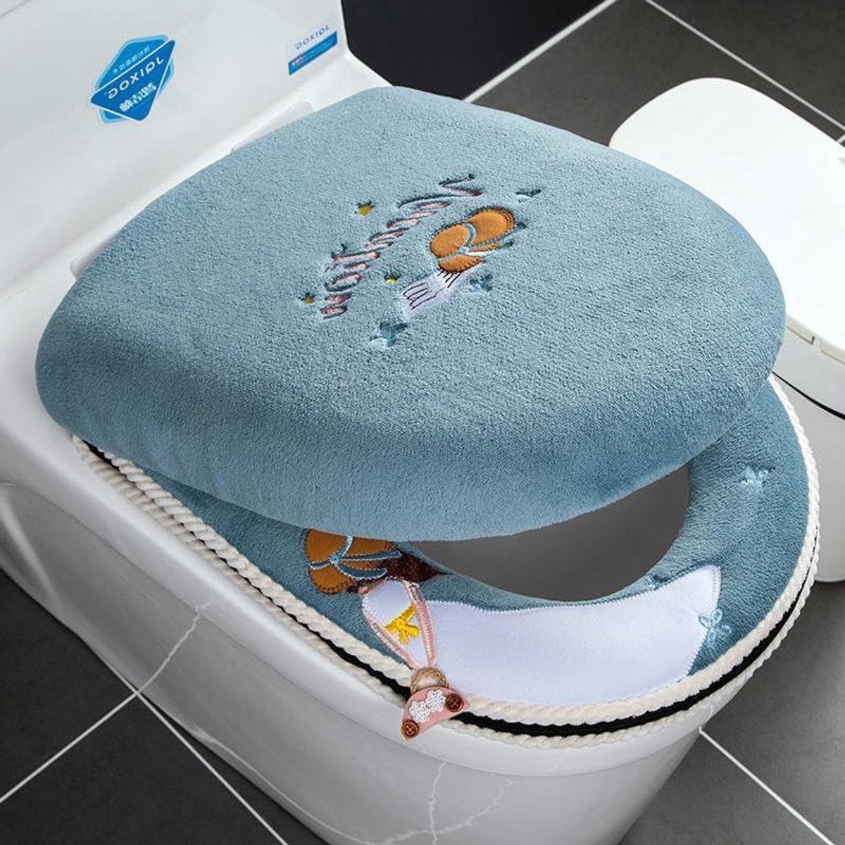 Toilet Brilhoes Set - WC Deksel Covers - Badkamer Decoratie - Zacht Pluche Materiaal - 3 Stuks - Blauw