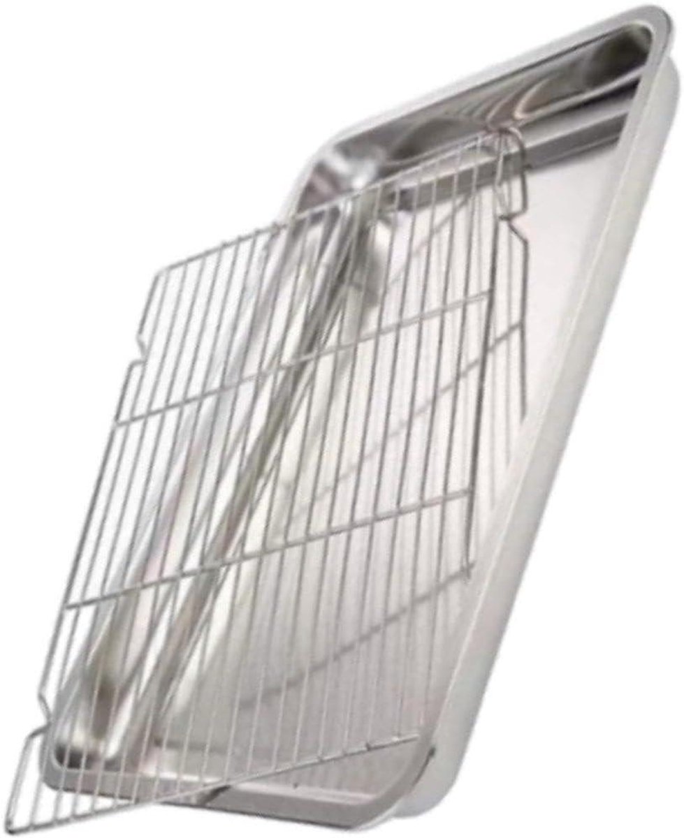 Roestvrijstalen Bakplaat Ovenplaat Grillrooster Bakken en Roosteren Met Afdruiprek 40 x 30 x 4.8 cm Zilver