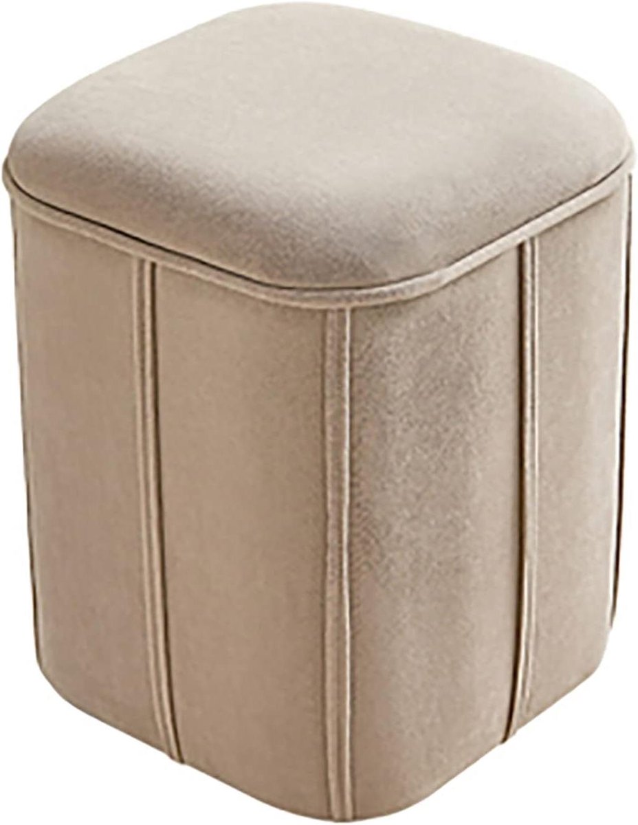 Opbergpoef Fluwelen - Voetenbankje Kubus - Woonkamer Organiseren - Spons Gevuld Zitting - 32x32x37cm - Beige