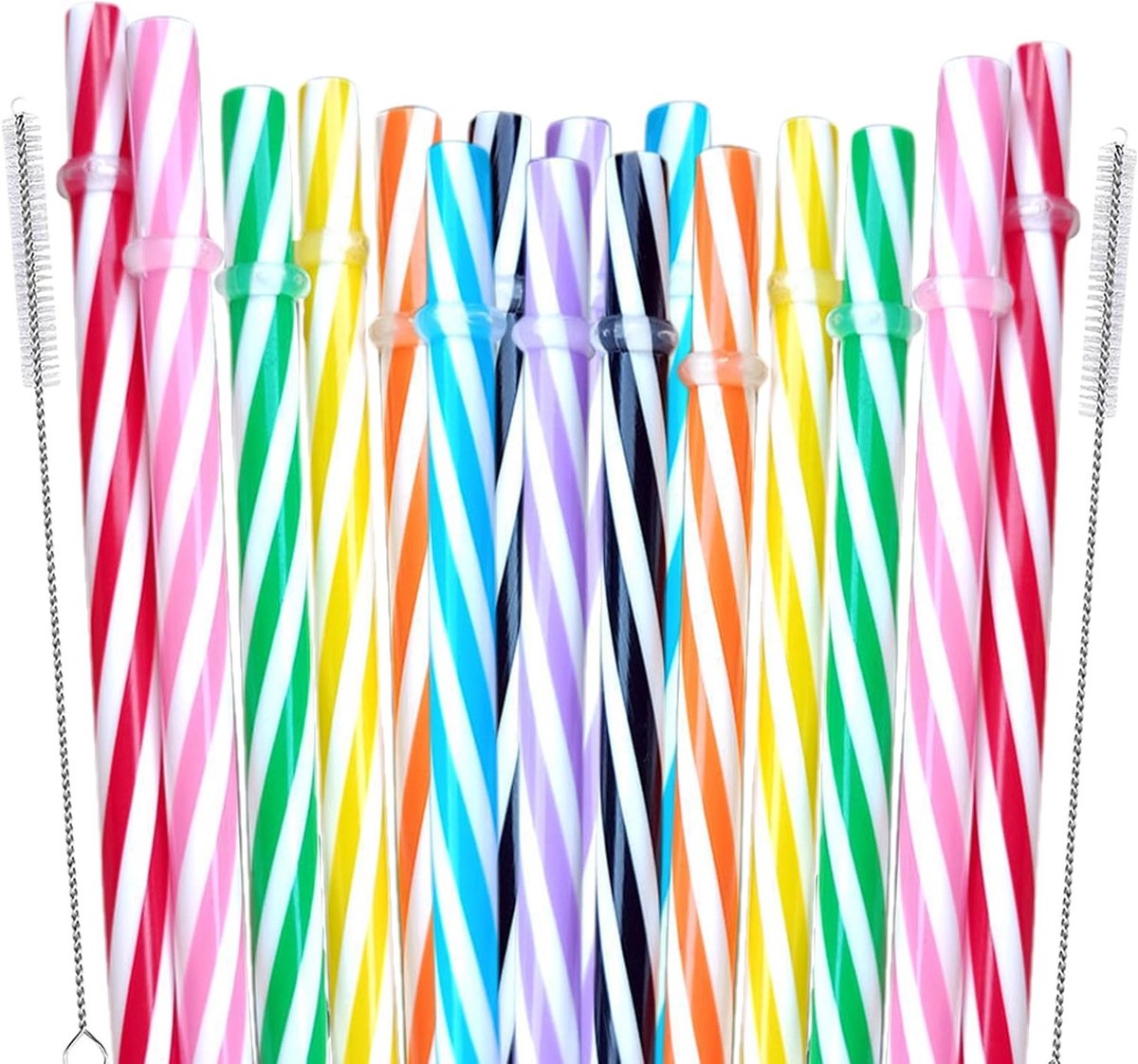 Kleurige Herbruikbare Plastic Rietjes van 23 cm - 48 Stuks met Schoonmaakborstel voor Dagelijks Gebruik