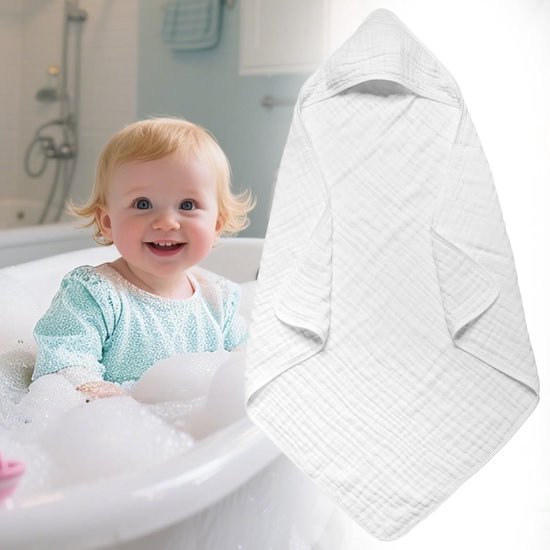 Babyhanddoeken met capuchon - Badjas baby - Na het badje - Extra zacht katoen - 90x90 cm - Wit — afbeelding 4