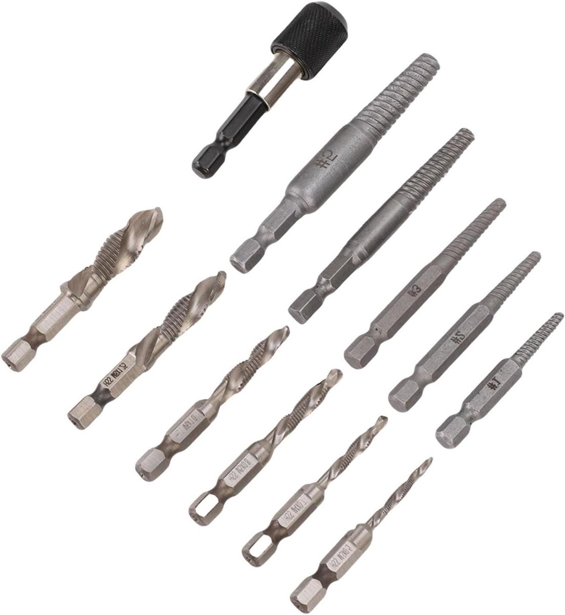 Schroefextractorset - Bouten Verwijderaar - Schroeven Repareren - Inclusief Kranen - 5-delig - Metaal