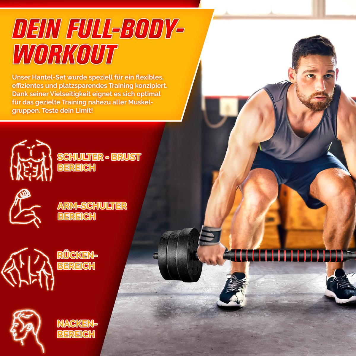 RE:SPORT 2-in-1 Halters 20kg: dumbbells + barbell in één set thumbnail 8