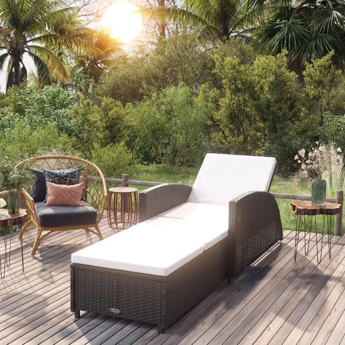 Ligstoel met kussen - Tuinstoel relax - Buiten ontspannen - Verstelbare rugleuning - 201 cm lengte - Zwart