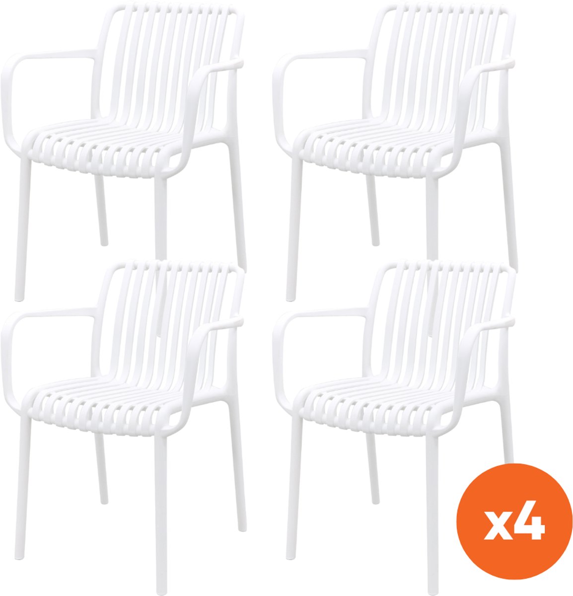 Set van 4 - Stripe stapelbare tuinstoelen - Wit