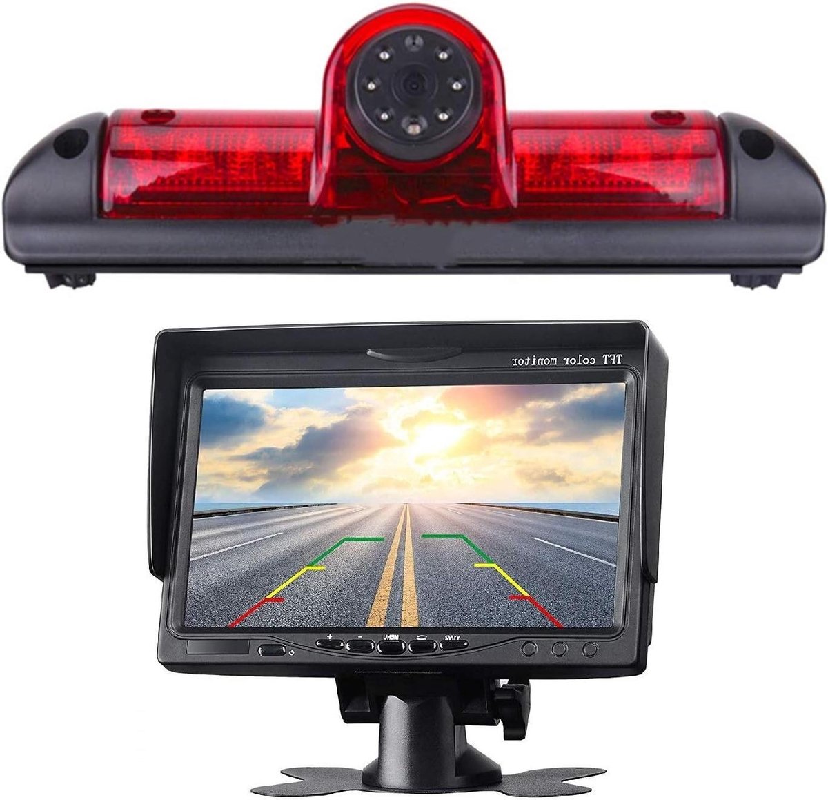 Achteruitrijcamera Set - Remlicht Camera - Veilig Parkeren - HD Beeldkwaliteit - 7 Inch Monitor - Zwart