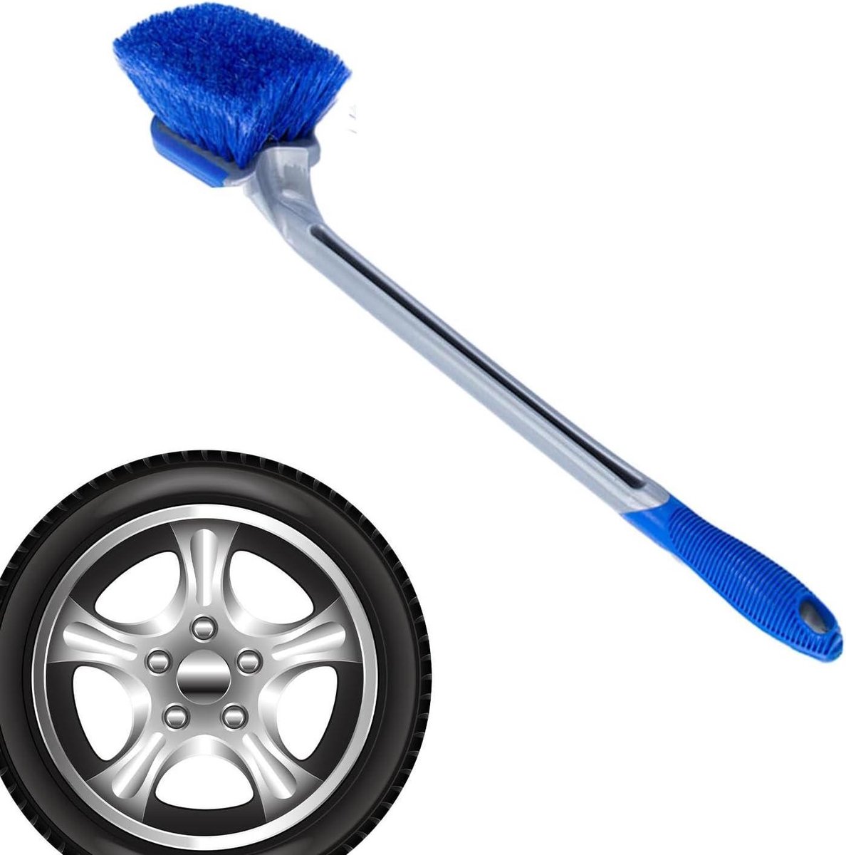 Reinigingsborstel - Wielborstel - Auto onderhoud - Lange handgreep - 30 cm lengte - Blauw