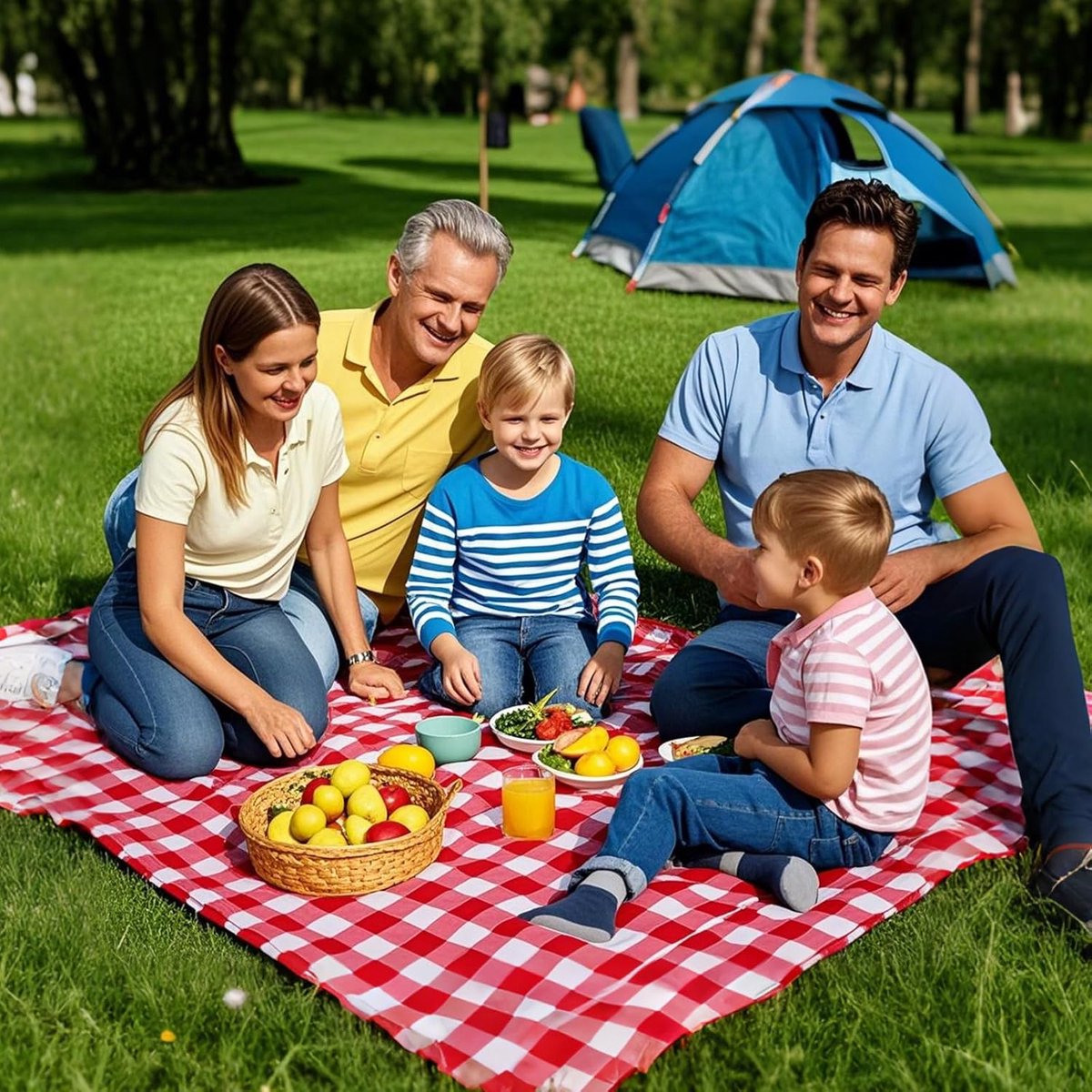 Picknickkleed - 200 x 300 cm - Waterdicht - met Handvat - Opvouwbaar Buitenkleed - Campingkleed - Picknickdeken voor Buiten - Draagbare tuin-strandmat - Strandkleed - zandbestendig - voor Strand, Park, Barbecue, Wandelen - rood-wit geruit — cadeau in Sport & Outdoor - foto 4
