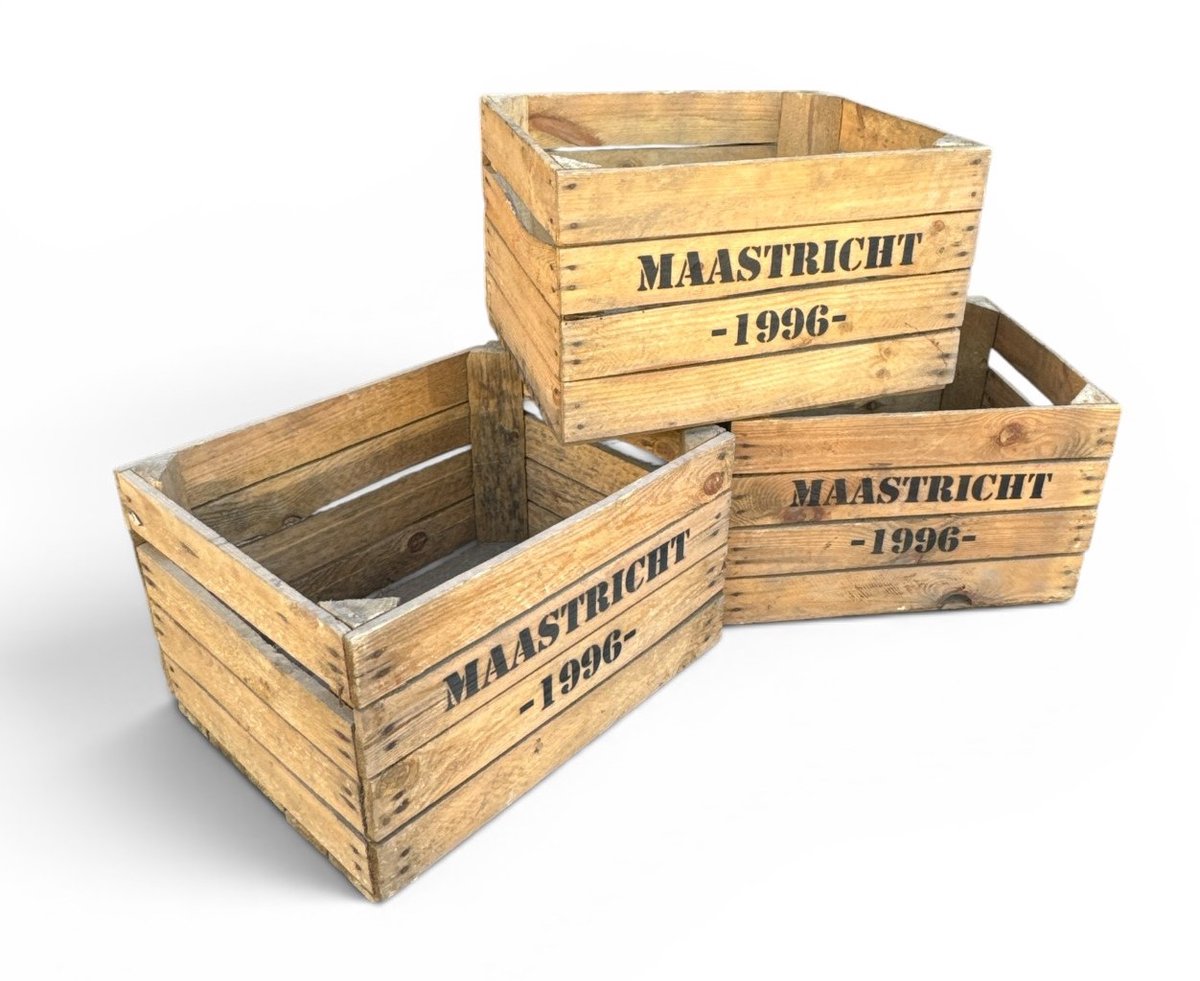 Fruitkist - Maastricht -1996- (Set van drie gebruikte kisten) DecoLis