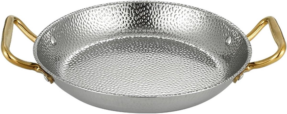 Paella Pan - Gietijzeren Pot - Thuis Koken - Dubbele Oren - 20 Cm - Zilver
