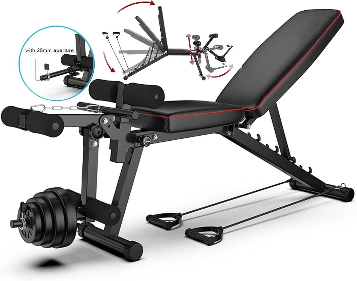 Halterbank - Fitness bank - Krachttraining thuis - Verstelbare rugleuning - 200 kg capaciteit - Zwart