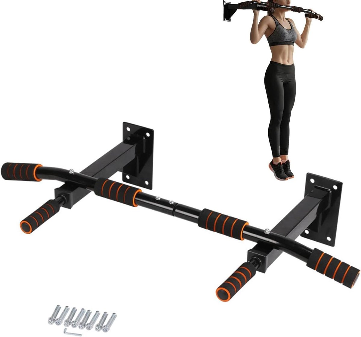 Optrekstang Dip Station - Krachtstation Muur - Thuis Krachttraining - Versterkte Stalen Structuur - 94x55cm - Zwart