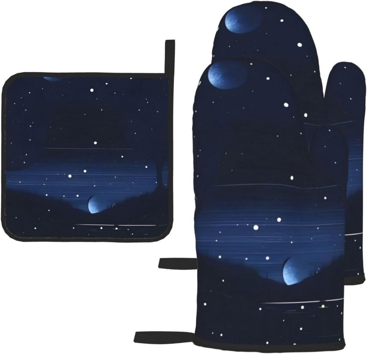 Ovenwant Set - Pannenlap Mat - Keuken Bakken - Hittebestendige Isolatie - 3 Delig - Zwart