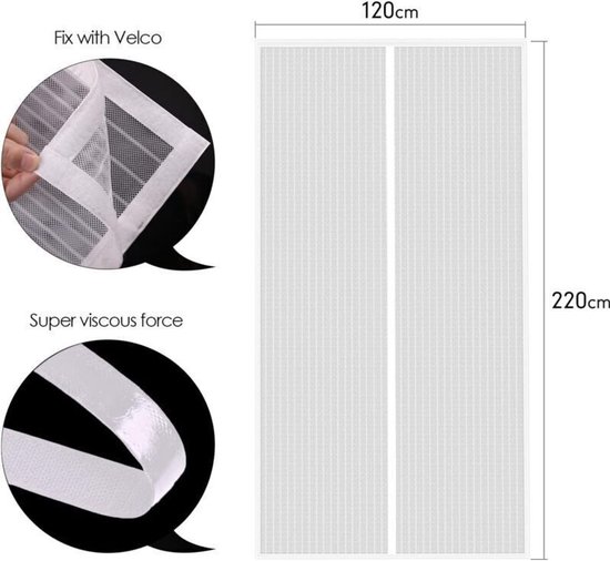 Muggenhor voor deuren en ramen 120x220cm magnetische vliegengordijnen ultrafijne magnetische horren ter voorkoming van muggen met kleefstrips wit — afbeelding 4
