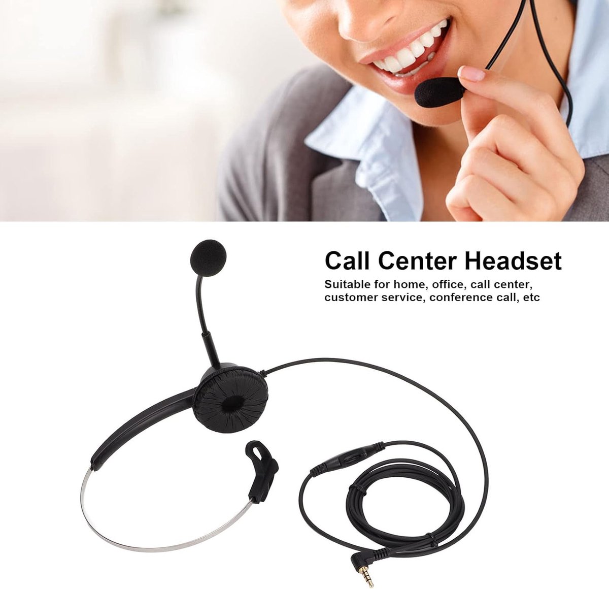 PC Mono Headset - Bekabelde Hoofdtelefoon Enkel Oor thumbnail 3