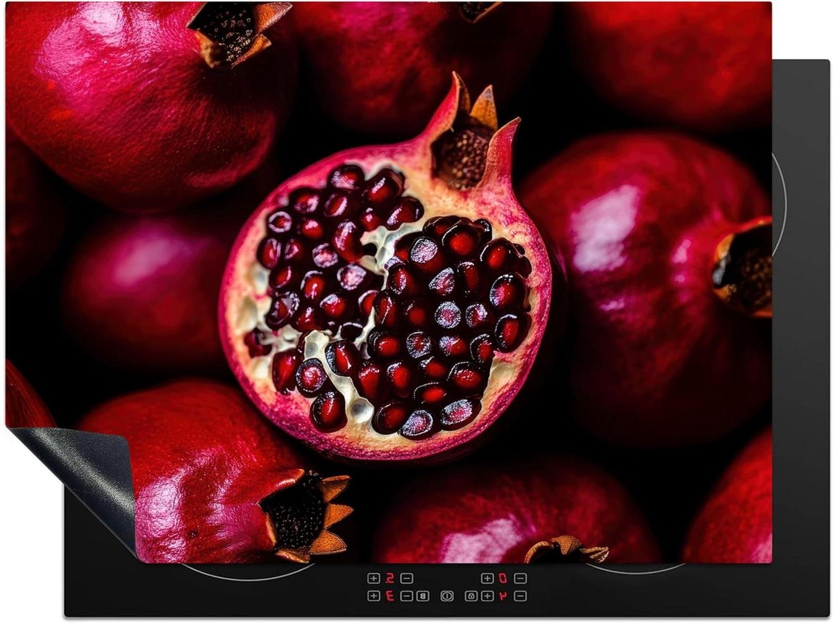 Inductie Beschermer - Kookplaat Mat - Keuken Werkruimte - Unieke Foto Print - 71x52 cm - Rood Granaatappel