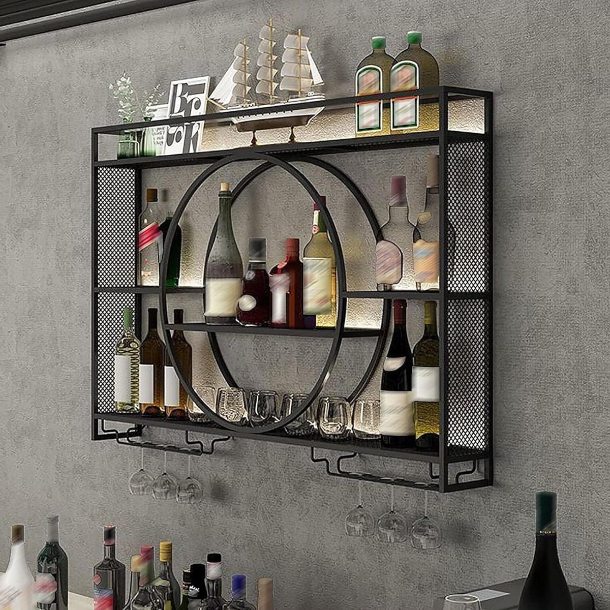 Wandrek - Wijnrek Kast - Wijn Opslag - Ruimtebesparend Ontwerp - 100x15x80cm - Zwart