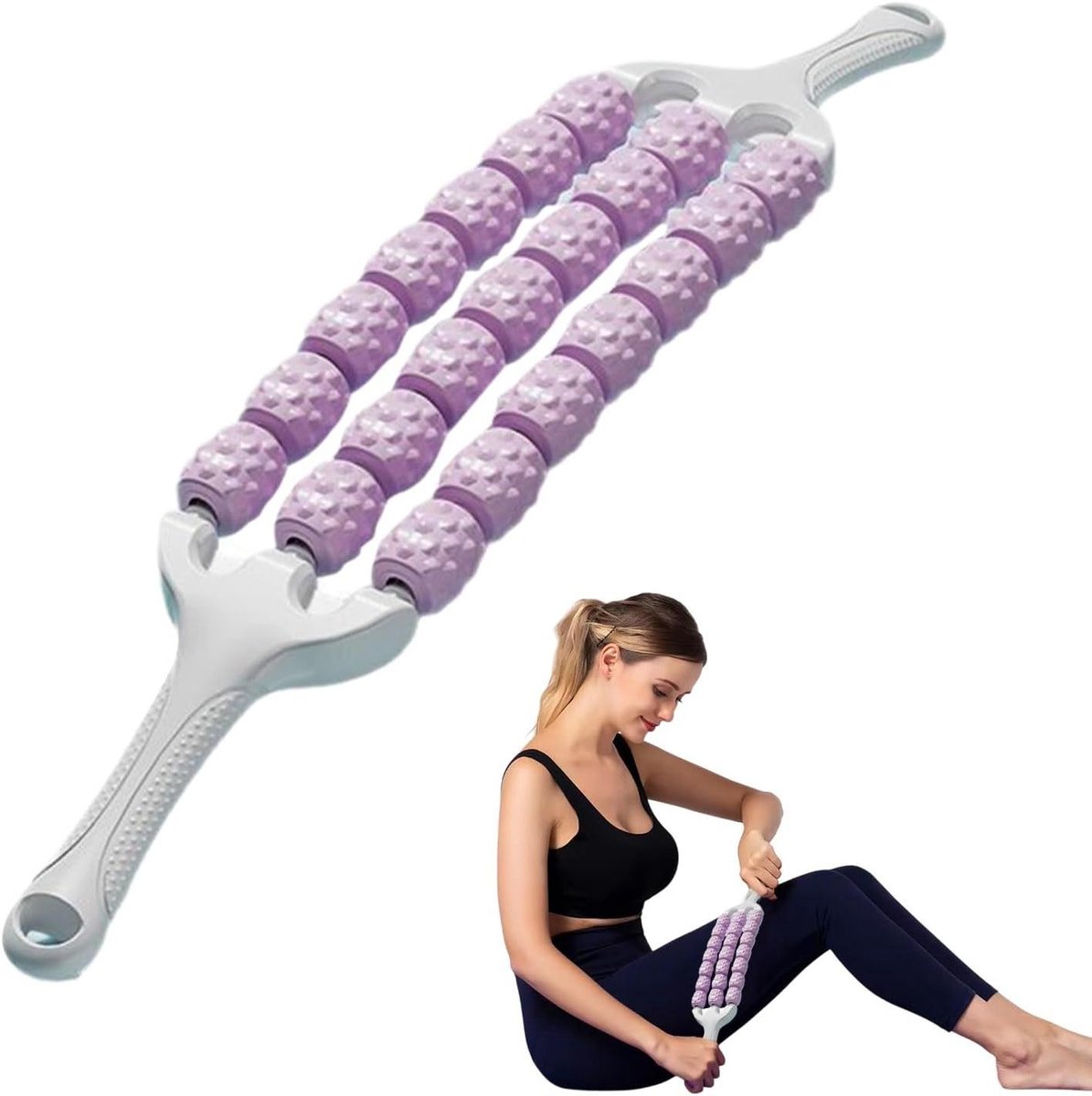 Massage Stick Roller - Spierrol - Spierherstel - Wolf-tooth structuur - 46 cm - Zwart