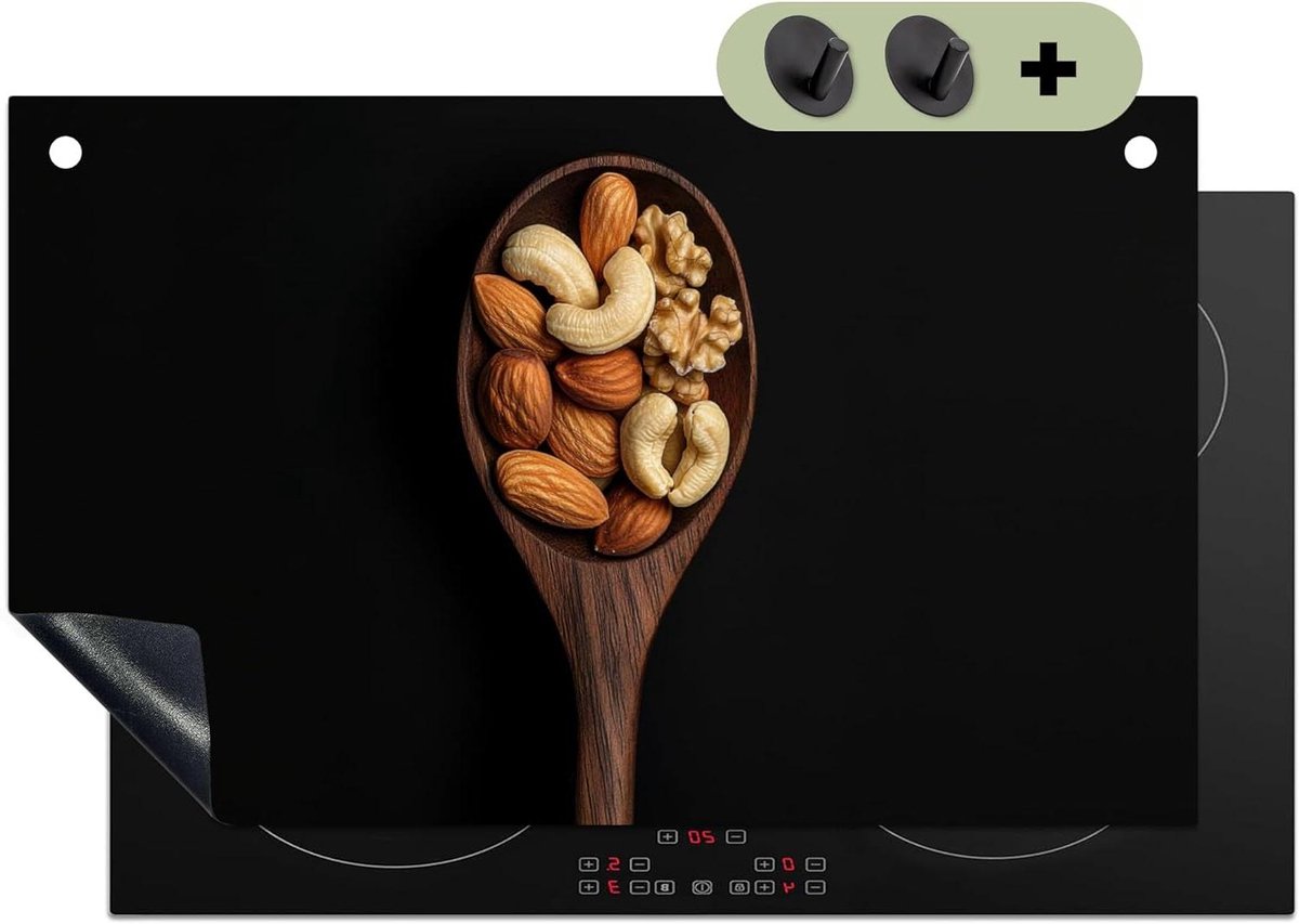 Inductie Beschermer - Kookplaat Mat - Keuken Decoratie - 2-in-1 Spatbescherming - 51.5x83 cm - Hout Noten