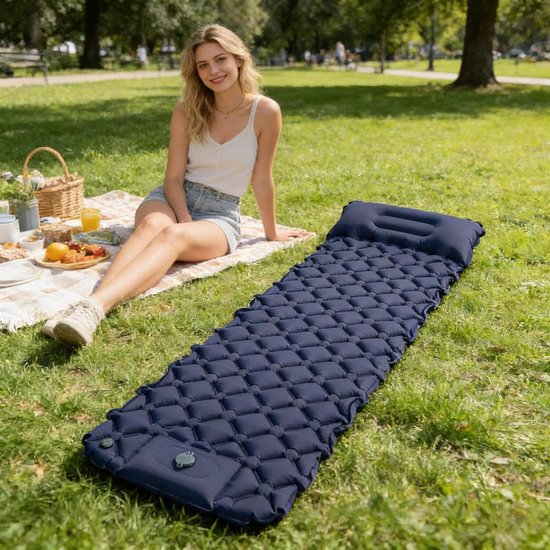 Campingmatras Zelfopblazend - Slaapmatje Luchtbed - Buiten Ontspannen - Waterdicht Lichtgewicht - 37x17x15 cm - Navy Blauw — afbeelding 2