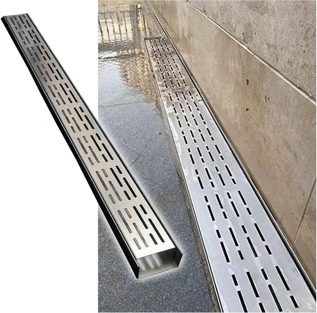 Kanaalafvoer RVS - Goot Afvoer - Buitenruimte Draineren - Verzwaarde Deksel - 100 cm - Zilver